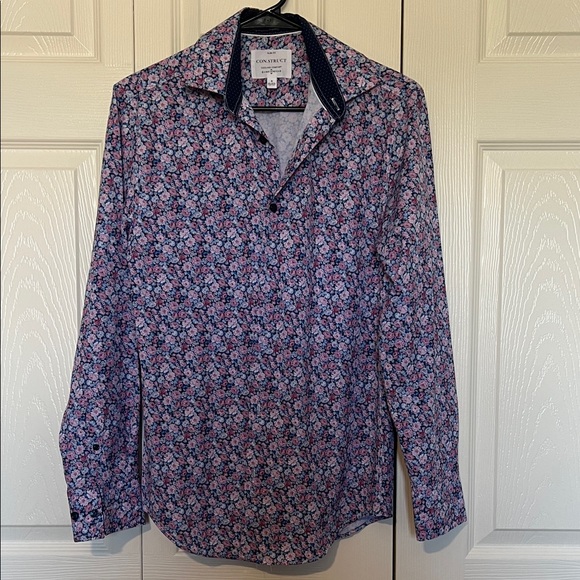 Men's Floral Casual Shirt - Navy and Pink - Picture 1 of 4